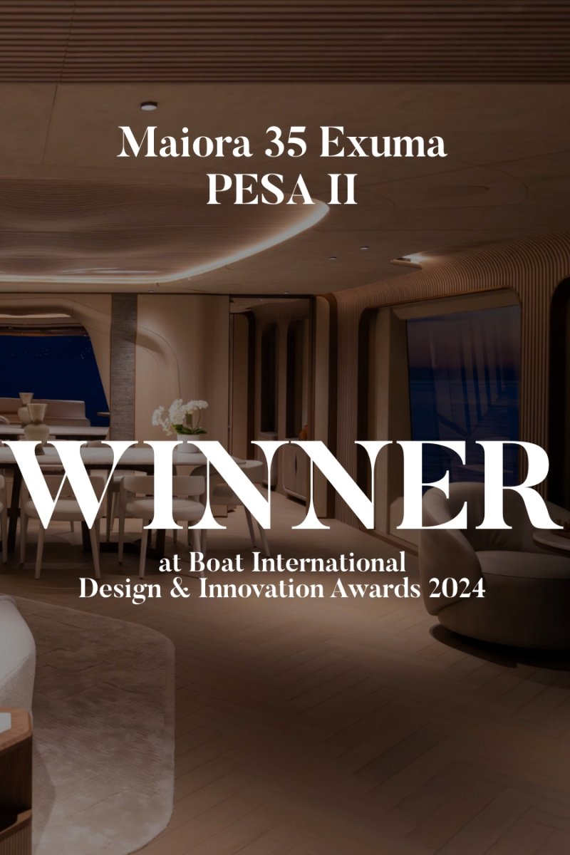 Maiora 35 Exuma triumphs at the Boat International Design and Innovation Awards 2024 in the “BEST INTERIOR DESIGN” category.